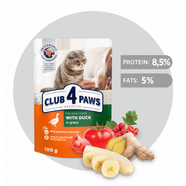 CLUB 4 PAWS Premium S kachním masem v omáčkách 100 g (0704) - Kliknutím zobrazíte detail obrázku.