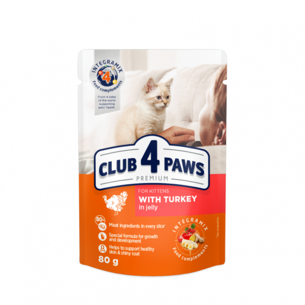 CLUB 4 PAWS Premium pro koťata S krůtím masem v želé 80 g (0701) - Kliknutím zobrazíte detail obrázku.