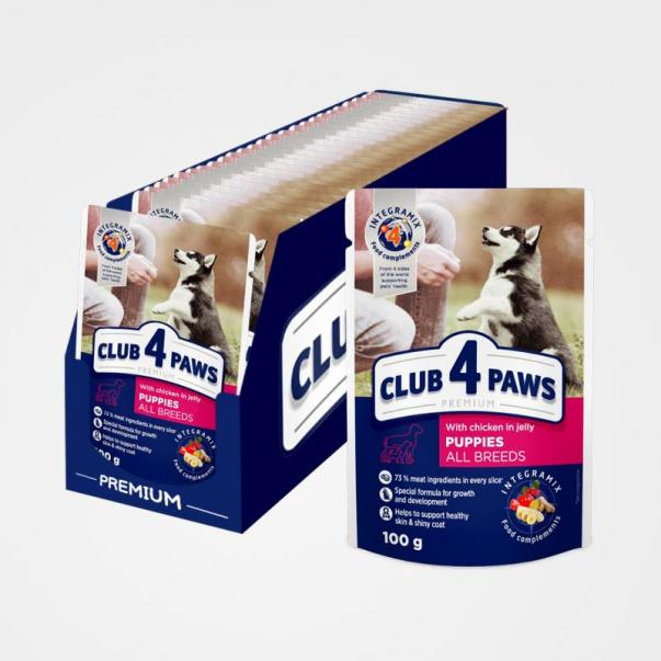 CLUB 4 PAWS Premium pro štěňata s kuřecím masem v želé 24x100g (0509*) - Kliknutím zobrazíte detail obrázku.
