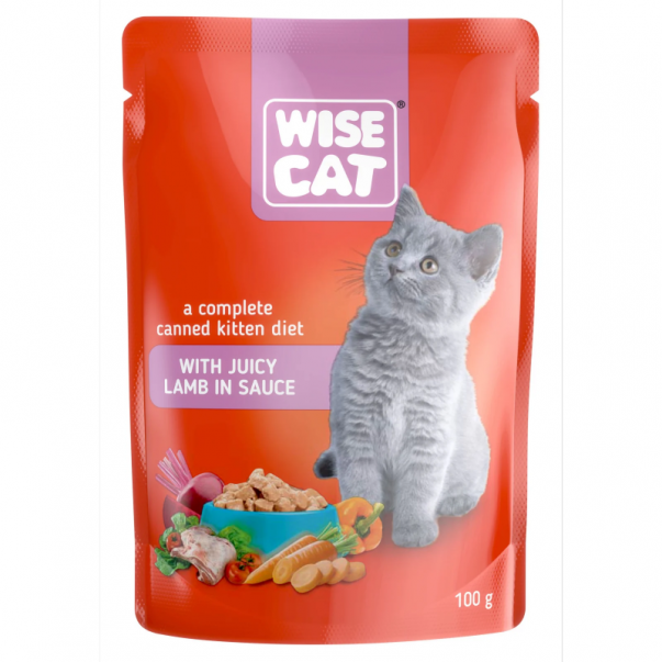 Wise Cat šťavnaté jehněčí maso v omáčce pro koťata 100 g (1067) - Kliknutím zobrazíte detail obrázku.