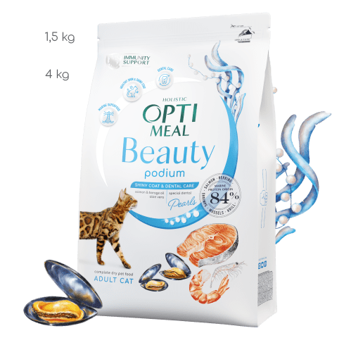 OPTIMEAL™ HOLISTIC Beauty Podium Lesklá srst a péče o zuby pro kočky 1,5g (6885)